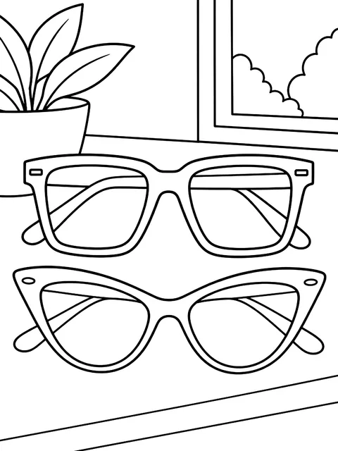 Square and cat-eye glasses frames coloring page