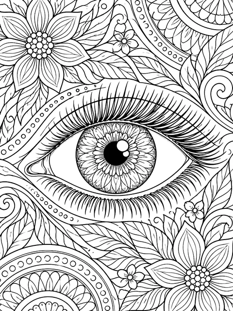 Detailed Realistic eye with detailed lashes coloring page