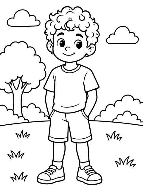 Boy with curly hair coloring page