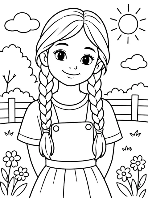 Girl with braids coloring page