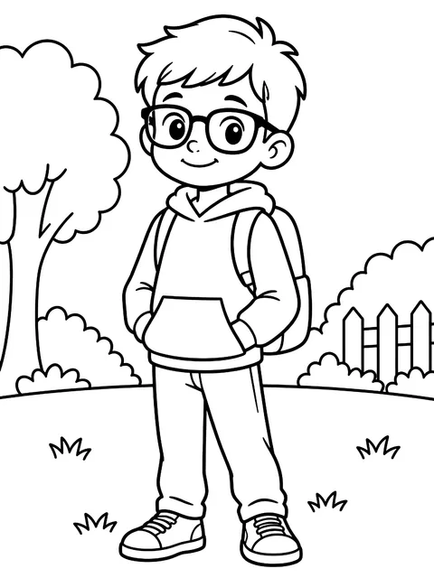Kid with glasses coloring page