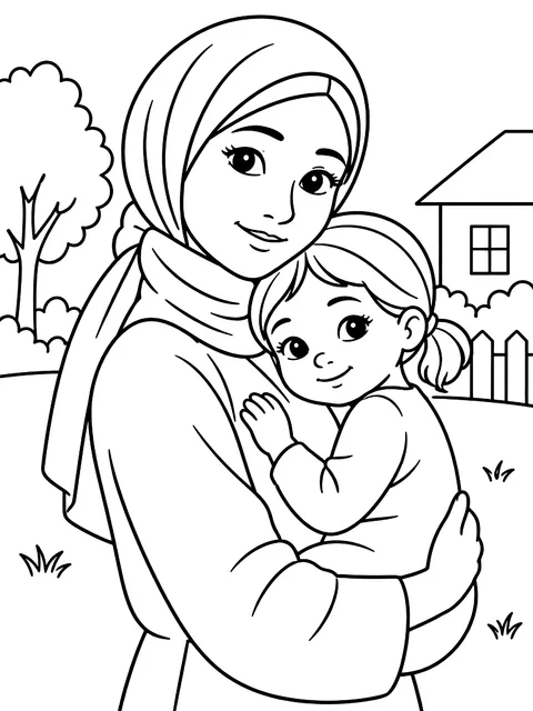 Mom with a headscarf coloring page