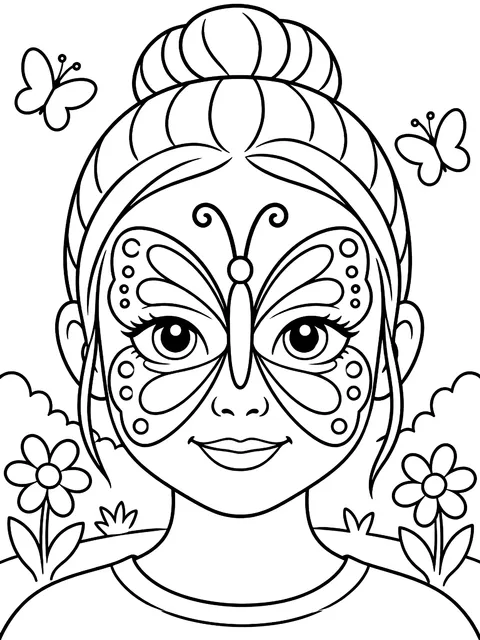 Butterfly face paint design coloring page