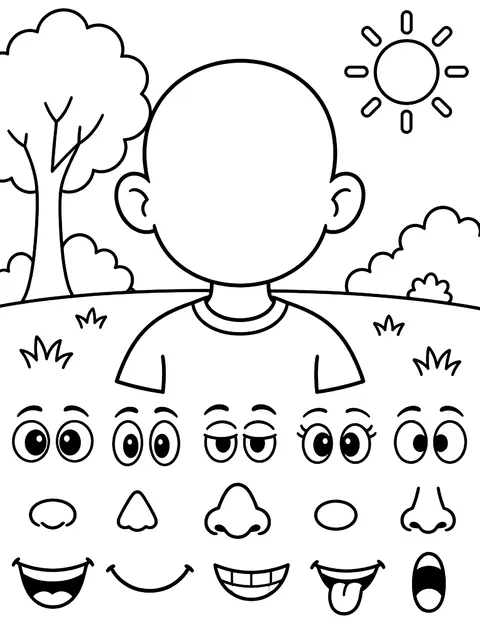Mix-and-match eyes, noses and mouths coloring page