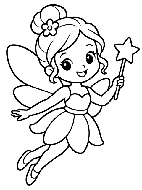 Easy Fairy with a star wand coloring page