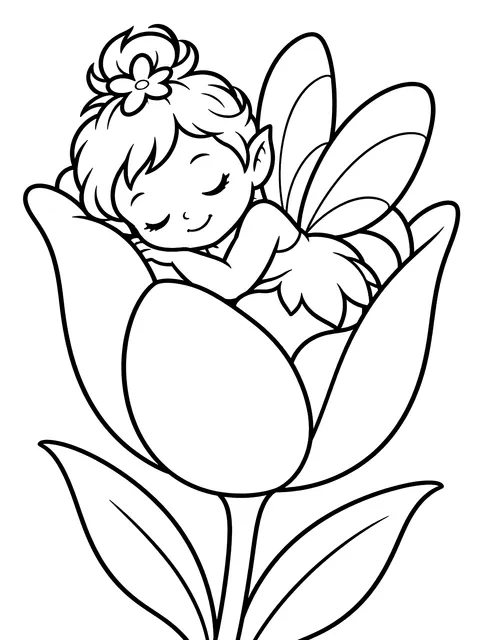 Easy Baby fairy asleep in a tulip coloring page