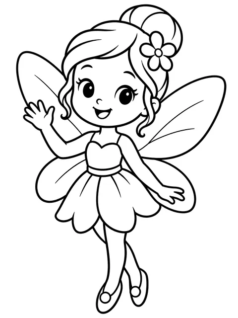 Easy Fairy waving with simple wings coloring page
