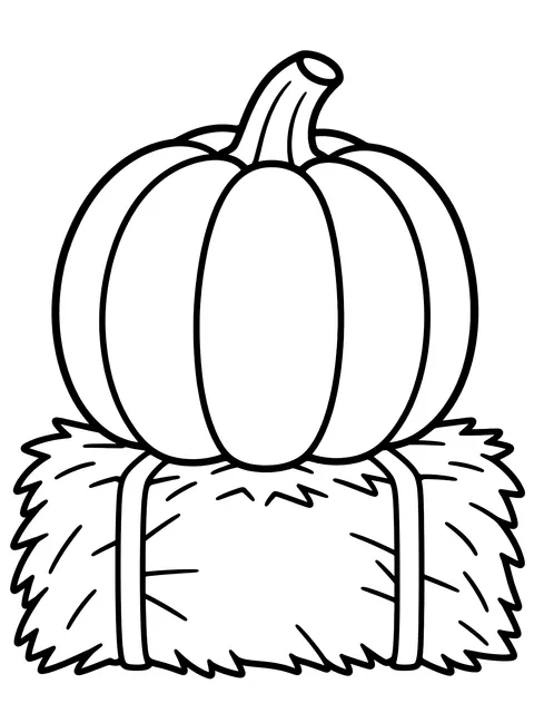 Easy Pumpkin on a hay bale coloring page