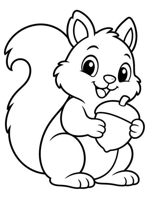 Easy Squirrel holding an acorn coloring page