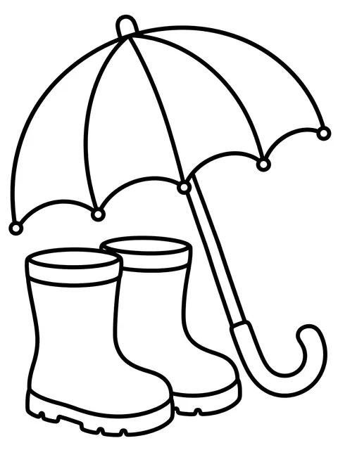 Easy Rain boots and an umbrella coloring page