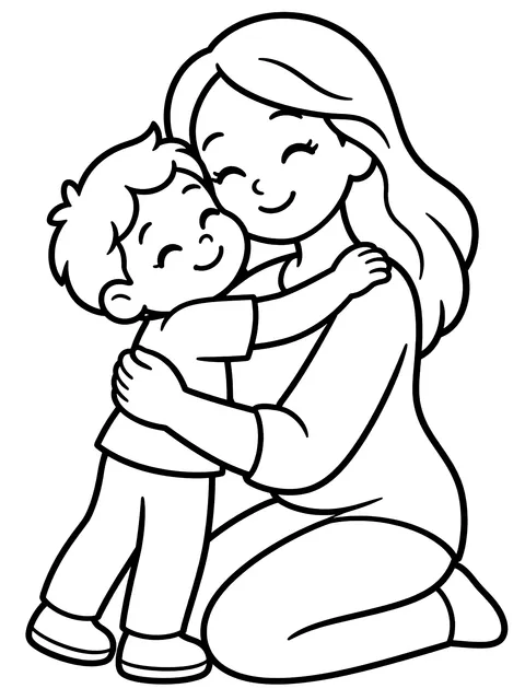 Easy Parent and child hugging coloring page