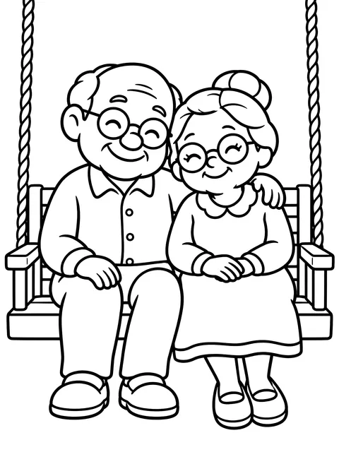 Easy Grandparents on a porch swing coloring page