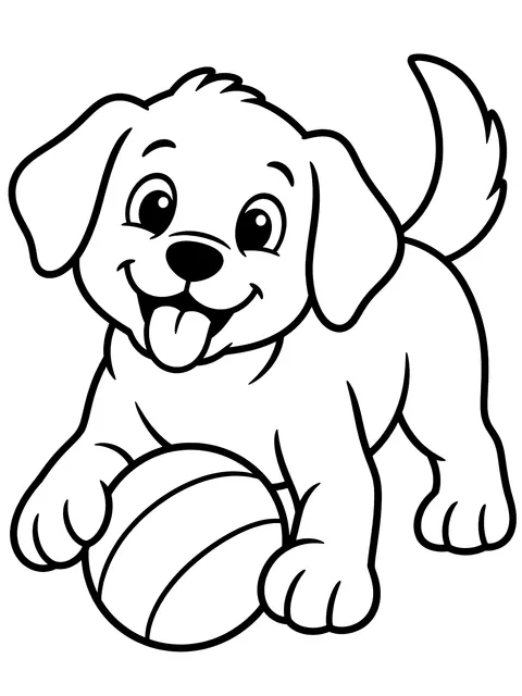 Easy Family dog with a ball coloring page