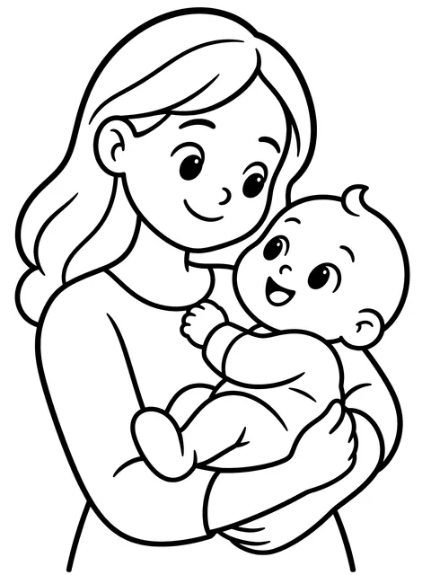 Easy Parent holding a baby coloring page