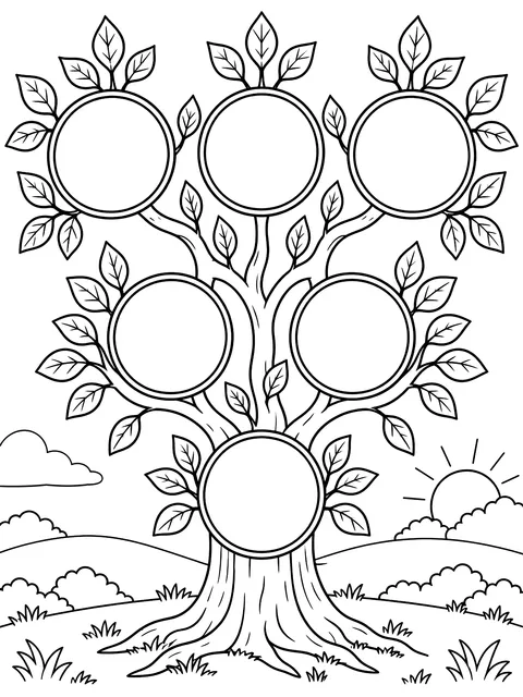 Blank family tree coloring page