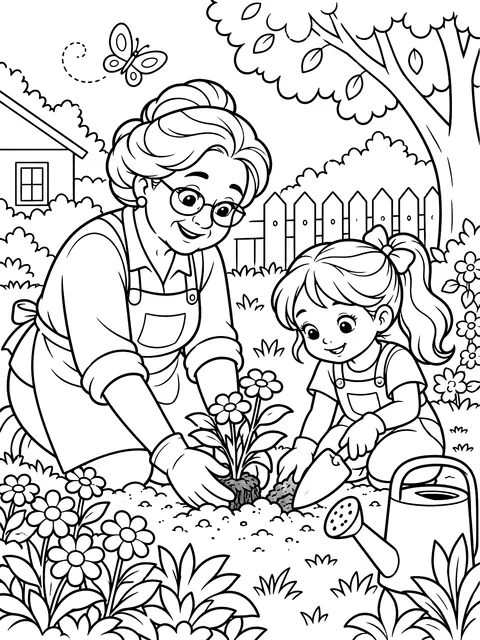 Gardening with Grandma coloring page
