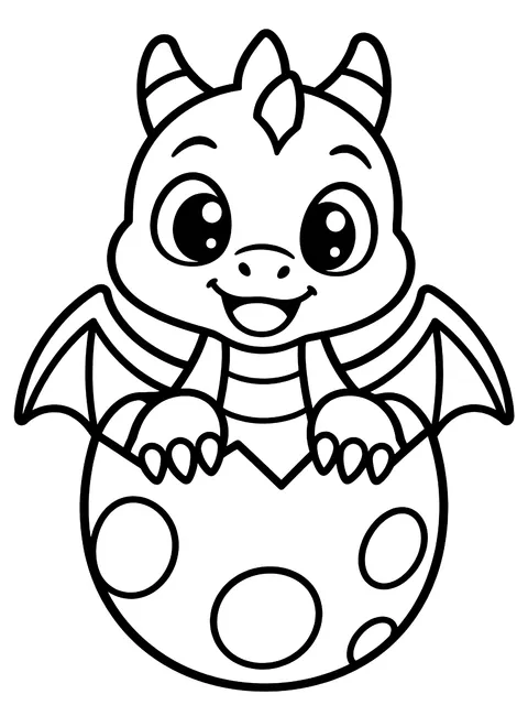 Easy Dragon hatchling in an egg coloring page