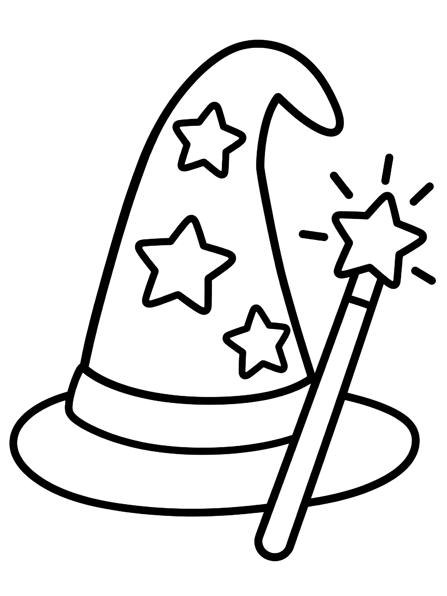 Easy Wizard hat and wand coloring page
