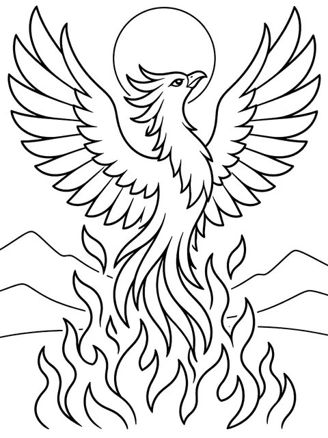 Phoenix rising from flames coloring page