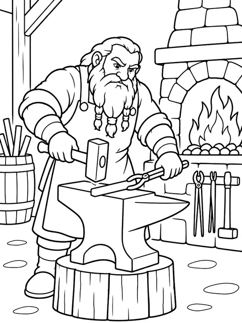 Dwarf at a forge coloring page