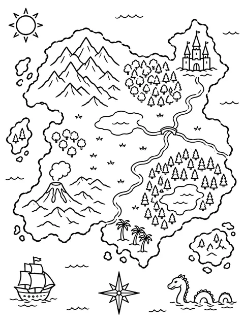 Blank fantasy map coloring page