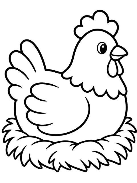Easy Hen sitting on a nest coloring page