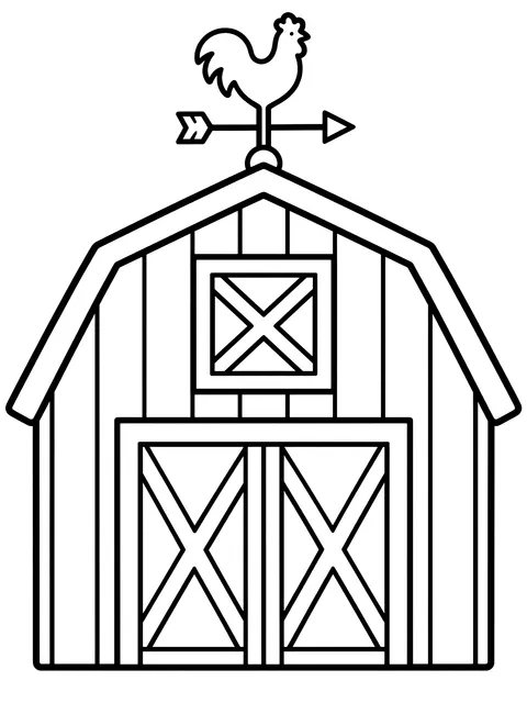 Easy Red barn with a weather vane coloring page