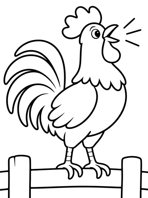 Easy Rooster crowing on a fence coloring page