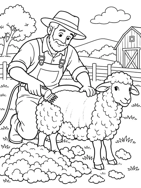 Sheep being sheared coloring page