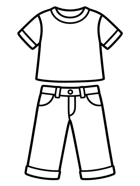 Easy T-shirt and jeans outfit laid flat coloring page