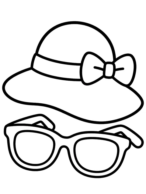 Easy Sunglasses and a sun hat coloring page