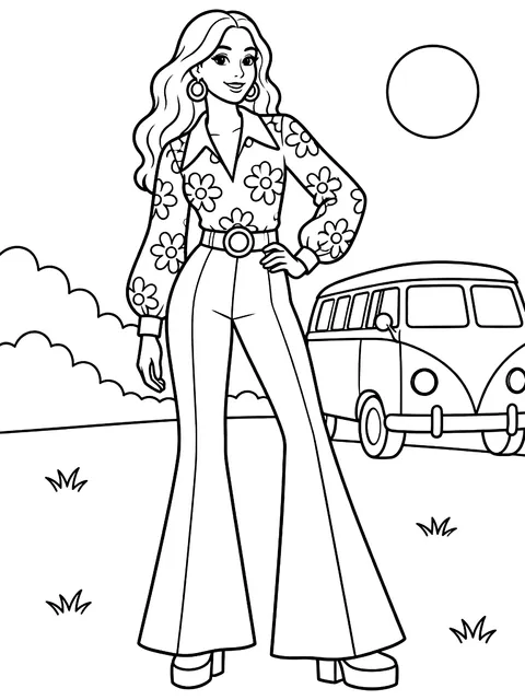 1970s outfit with flared pants coloring page