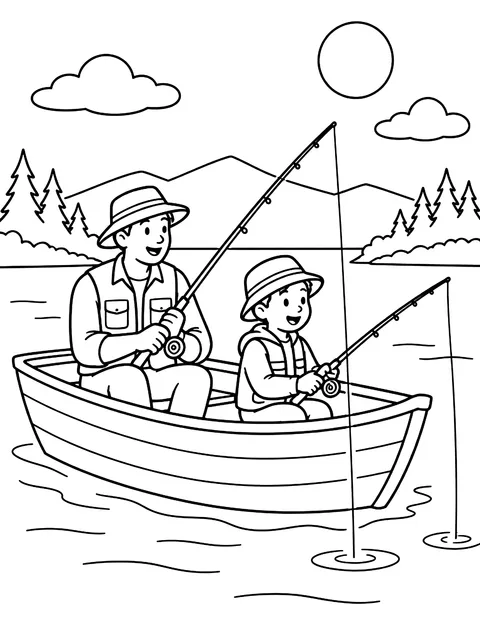 Fishing trip in a small boat coloring page