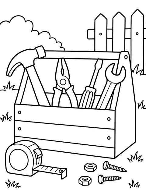 Toolbox with tools coloring page