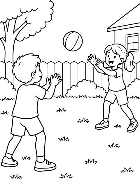Playing catch in the yard coloring page