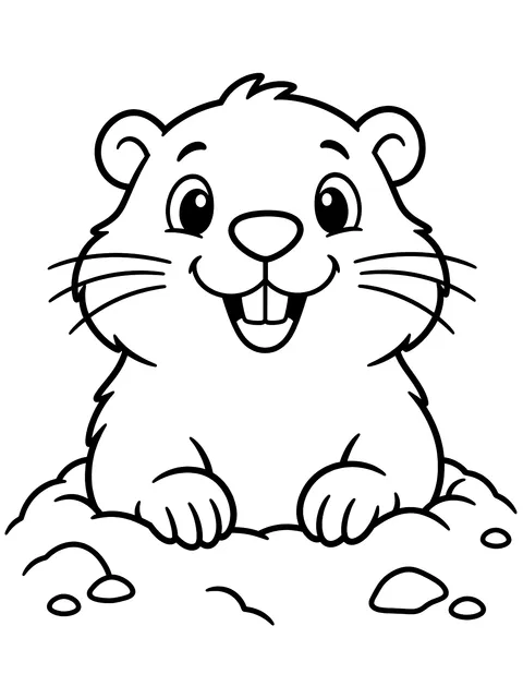 Easy Groundhog popping out of its burrow coloring page