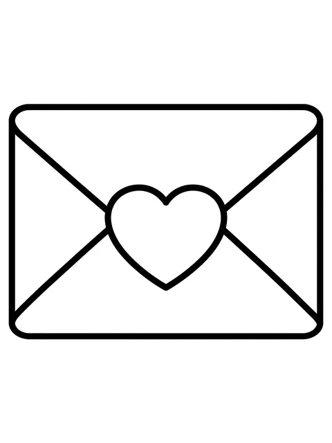 Easy Valentine envelope with a heart seal coloring page