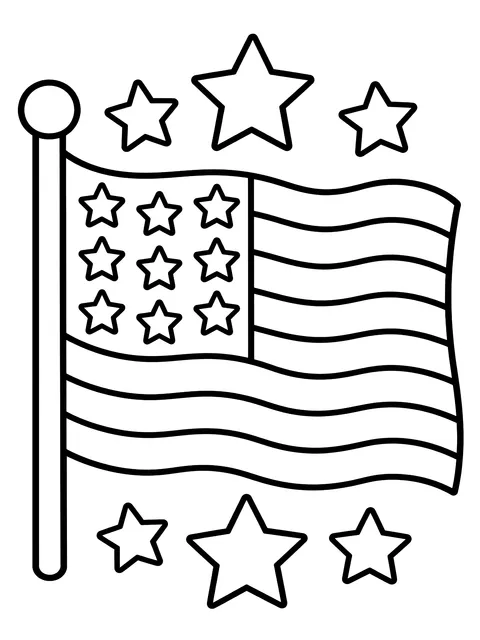 Easy Stars and a flag for Presidents' Day coloring page