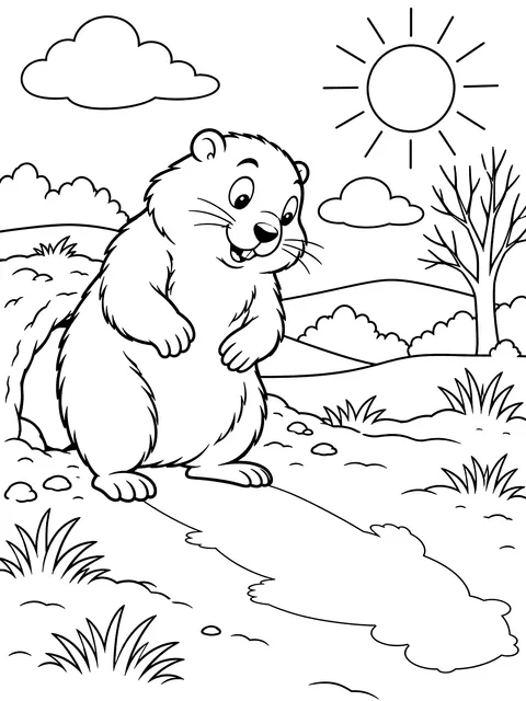 Groundhog looking at its shadow coloring page