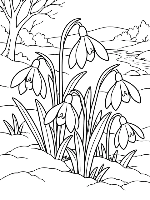 Snowdrops coming up through snow coloring page