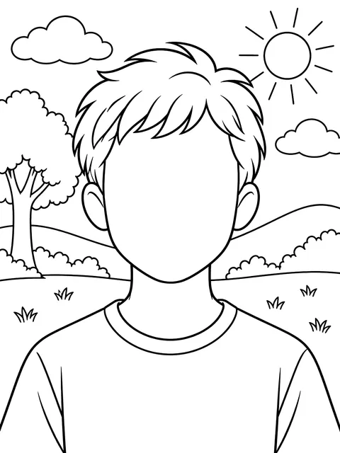 Blank portrait frame for a research project coloring page