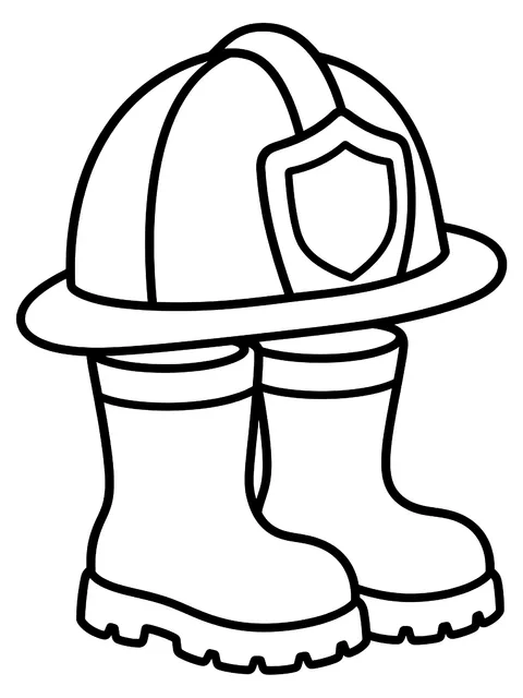Easy Firefighter helmet and boots coloring page