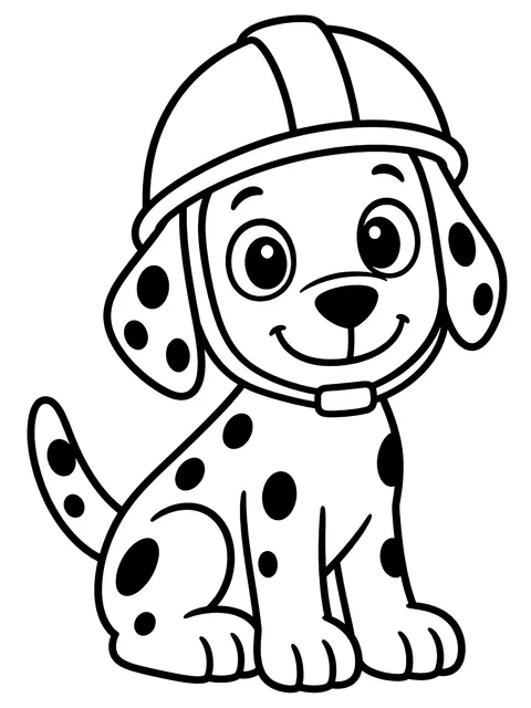 Easy Spotted station dog in a helmet coloring page