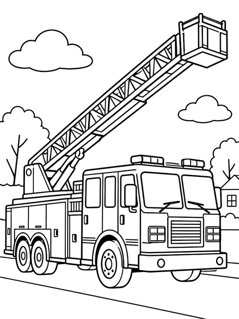 Ladder truck with the ladder raised coloring page