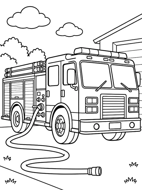 Pumper truck with hoses coloring page