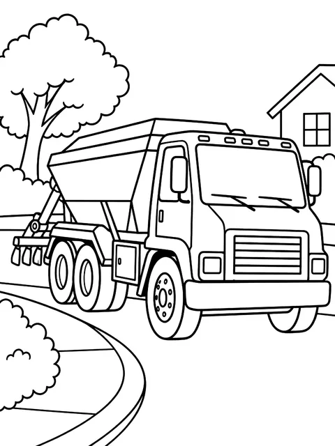 Tiller truck turning a corner coloring page
