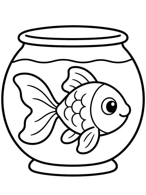 Easy Goldfish in a bowl coloring page