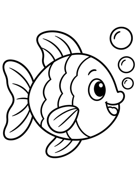 Easy Fish blowing bubbles coloring page