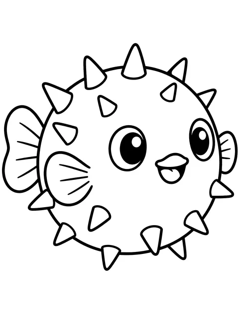 Easy Round pufferfish coloring page