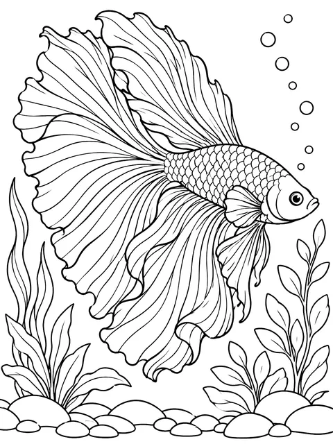 Betta with flowing fins coloring page